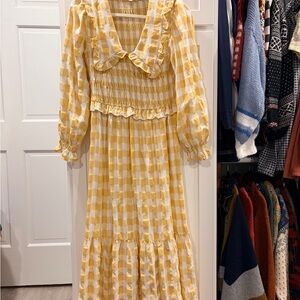 Anthropologie Yellow Checkered Farm Dress